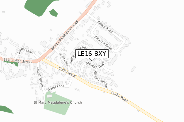 LE16 8XY map - large scale - OS Open Zoomstack (Ordnance Survey)