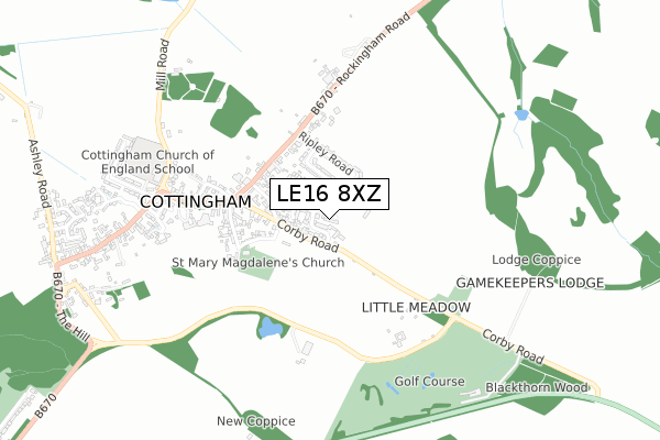 LE16 8XZ map - small scale - OS Open Zoomstack (Ordnance Survey)