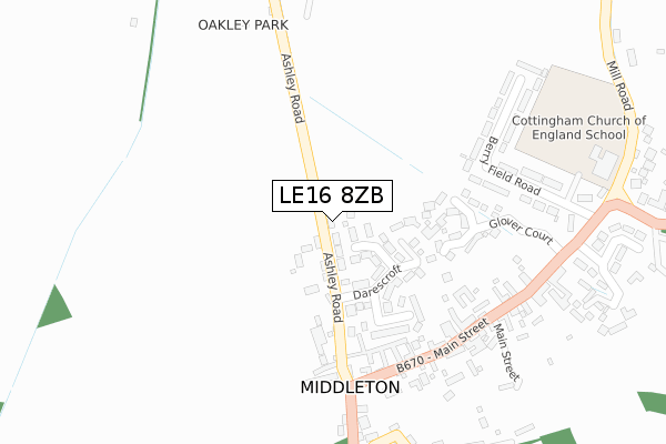 LE16 8ZB map - large scale - OS Open Zoomstack (Ordnance Survey)