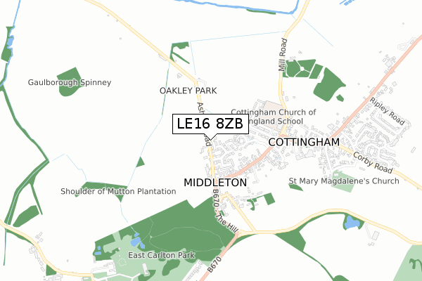 LE16 8ZB map - small scale - OS Open Zoomstack (Ordnance Survey)