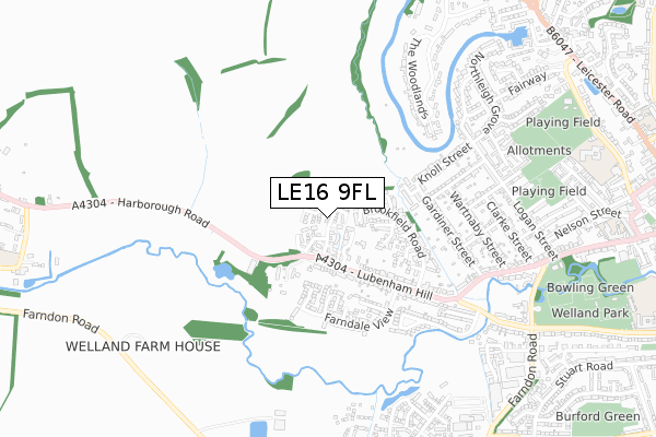 LE16 9FL map - small scale - OS Open Zoomstack (Ordnance Survey)