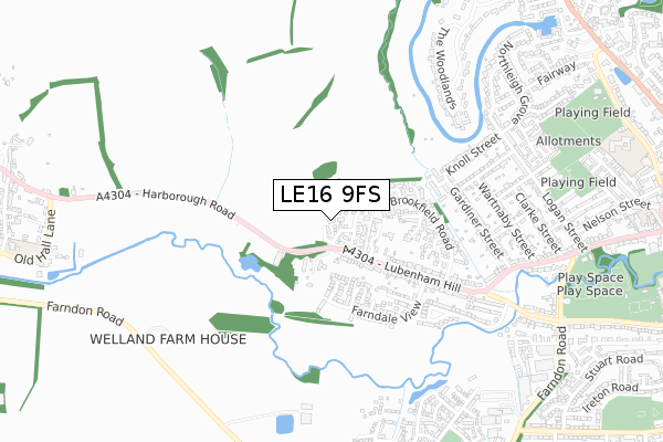 LE16 9FS map - small scale - OS Open Zoomstack (Ordnance Survey)