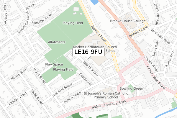 LE16 9FU map - large scale - OS Open Zoomstack (Ordnance Survey)