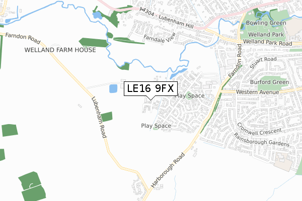 LE16 9FX map - small scale - OS Open Zoomstack (Ordnance Survey)