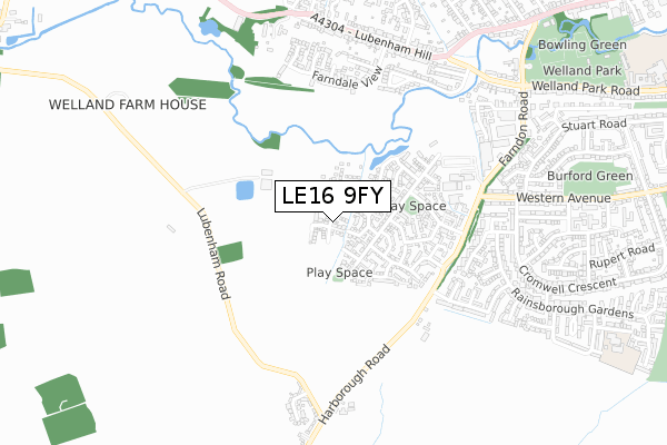 LE16 9FY map - small scale - OS Open Zoomstack (Ordnance Survey)
