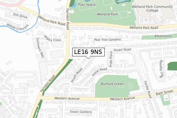 LE16 9NS map - large scale - OS Open Zoomstack (Ordnance Survey)
