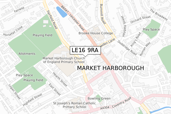 LE16 9RA map - large scale - OS Open Zoomstack (Ordnance Survey)