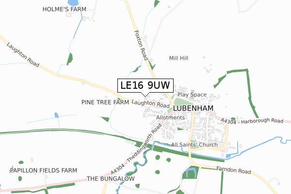 LE16 9UW map - small scale - OS Open Zoomstack (Ordnance Survey)