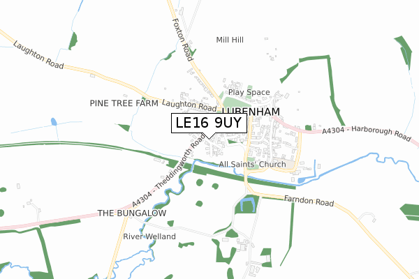 LE16 9UY map - small scale - OS Open Zoomstack (Ordnance Survey)