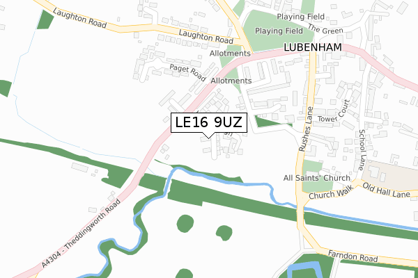 LE16 9UZ map - large scale - OS Open Zoomstack (Ordnance Survey)