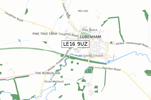 LE16 9UZ map - small scale - OS Open Zoomstack (Ordnance Survey)