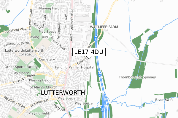 LE17 4DU map - small scale - OS Open Zoomstack (Ordnance Survey)