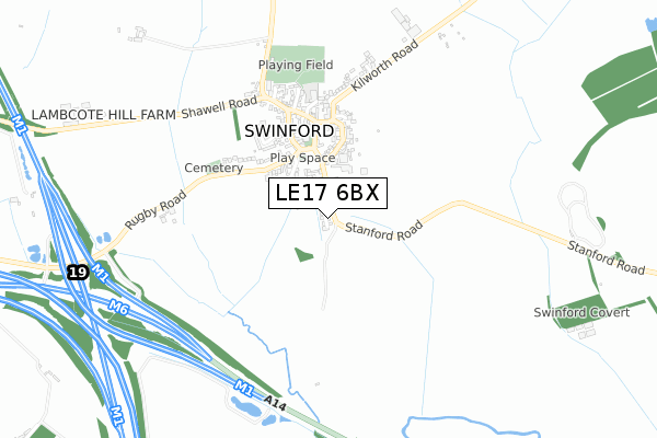 LE17 6BX map - small scale - OS Open Zoomstack (Ordnance Survey)