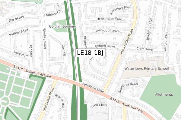 LE18 1BJ map - large scale - OS Open Zoomstack (Ordnance Survey)