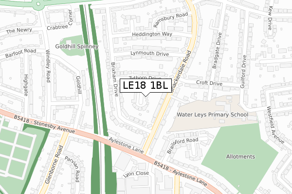 LE18 1BL map - large scale - OS Open Zoomstack (Ordnance Survey)