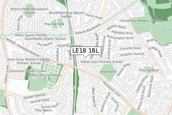 LE18 1BL map - small scale - OS Open Zoomstack (Ordnance Survey)