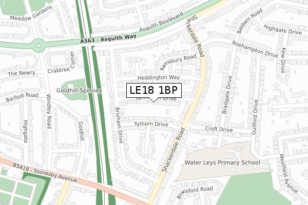 LE18 1BP map - large scale - OS Open Zoomstack (Ordnance Survey)