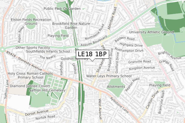 LE18 1BP map - small scale - OS Open Zoomstack (Ordnance Survey)