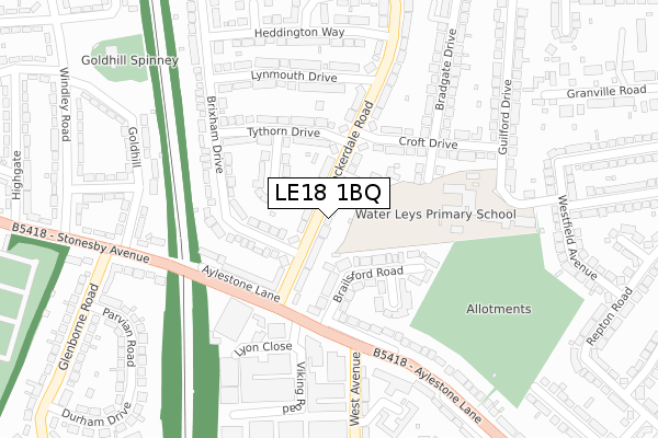 LE18 1BQ map - large scale - OS Open Zoomstack (Ordnance Survey)