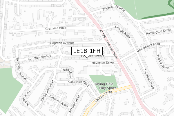 LE18 1FH map - large scale - OS Open Zoomstack (Ordnance Survey)
