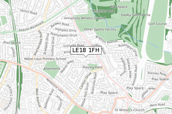 LE18 1FH map - small scale - OS Open Zoomstack (Ordnance Survey)