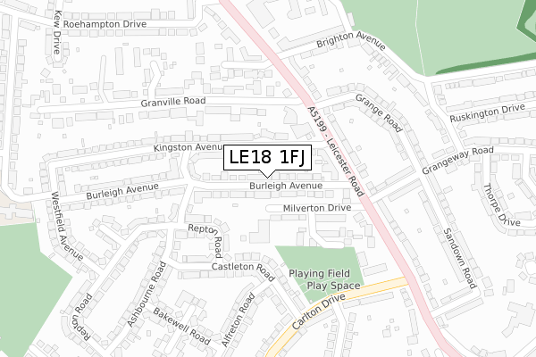 LE18 1FJ map - large scale - OS Open Zoomstack (Ordnance Survey)