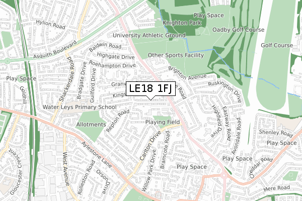 LE18 1FJ map - small scale - OS Open Zoomstack (Ordnance Survey)