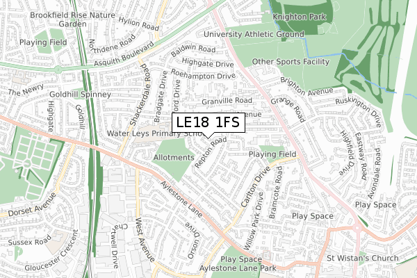 LE18 1FS map - small scale - OS Open Zoomstack (Ordnance Survey)