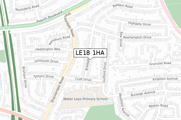 LE18 1HA map - large scale - OS Open Zoomstack (Ordnance Survey)