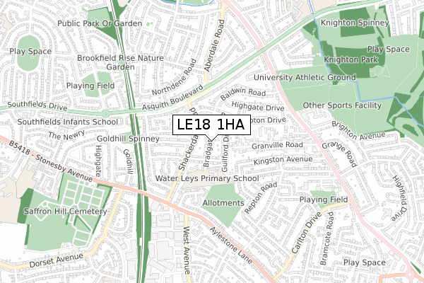 LE18 1HA map - small scale - OS Open Zoomstack (Ordnance Survey)