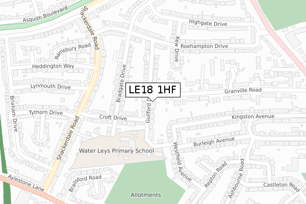 LE18 1HF map - large scale - OS Open Zoomstack (Ordnance Survey)