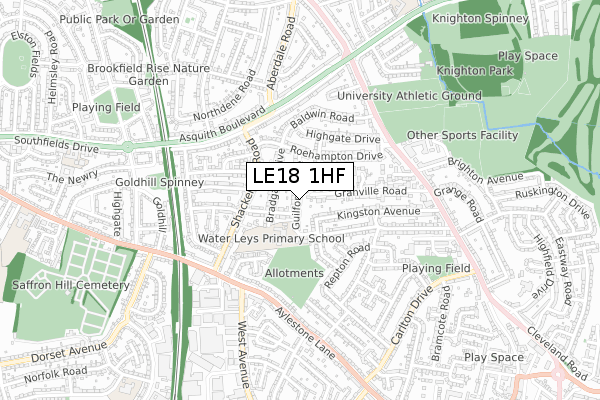 LE18 1HF map - small scale - OS Open Zoomstack (Ordnance Survey)