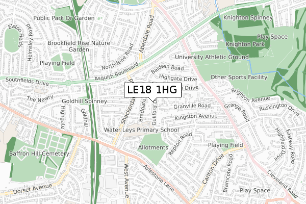 LE18 1HG map - small scale - OS Open Zoomstack (Ordnance Survey)