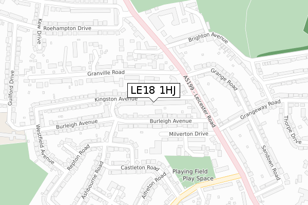 LE18 1HJ map - large scale - OS Open Zoomstack (Ordnance Survey)