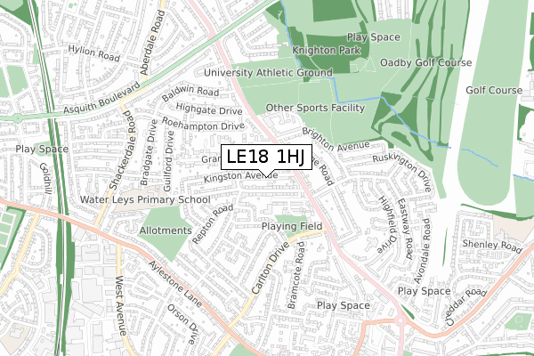 LE18 1HJ map - small scale - OS Open Zoomstack (Ordnance Survey)