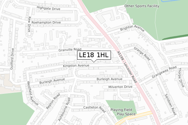 LE18 1HL map - large scale - OS Open Zoomstack (Ordnance Survey)