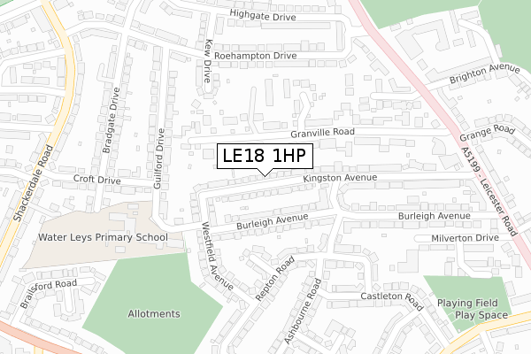 LE18 1HP map - large scale - OS Open Zoomstack (Ordnance Survey)