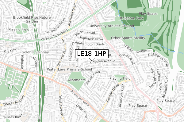 LE18 1HP map - small scale - OS Open Zoomstack (Ordnance Survey)