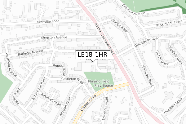 LE18 1HR map - large scale - OS Open Zoomstack (Ordnance Survey)