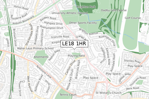 LE18 1HR map - small scale - OS Open Zoomstack (Ordnance Survey)