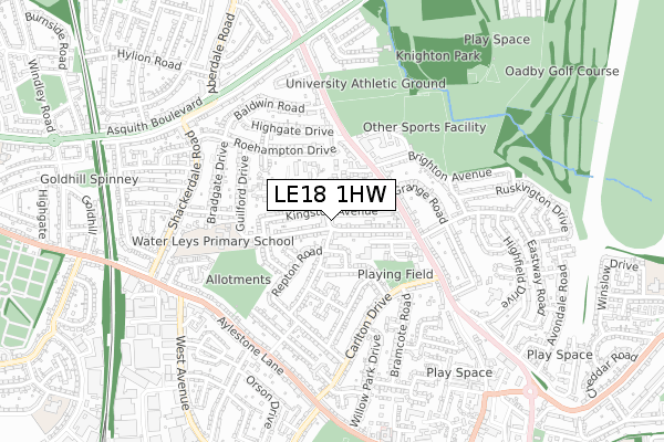 LE18 1HW map - small scale - OS Open Zoomstack (Ordnance Survey)