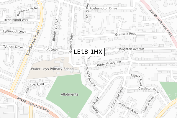 LE18 1HX map - large scale - OS Open Zoomstack (Ordnance Survey)