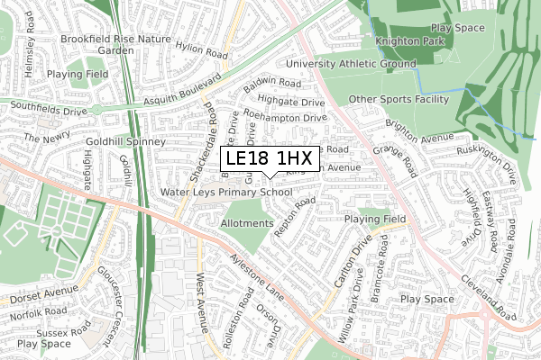 LE18 1HX map - small scale - OS Open Zoomstack (Ordnance Survey)