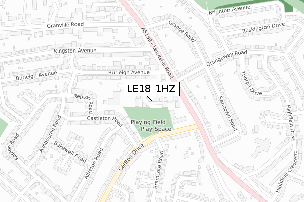 LE18 1HZ map - large scale - OS Open Zoomstack (Ordnance Survey)