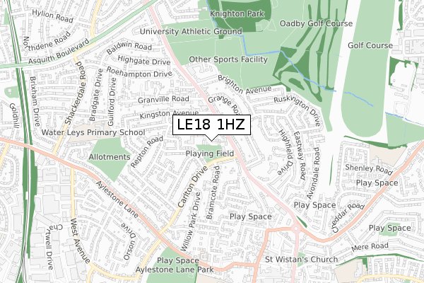 LE18 1HZ map - small scale - OS Open Zoomstack (Ordnance Survey)
