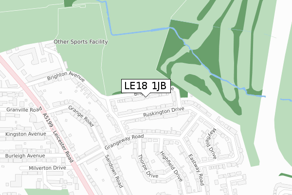 LE18 1JB map - large scale - OS Open Zoomstack (Ordnance Survey)