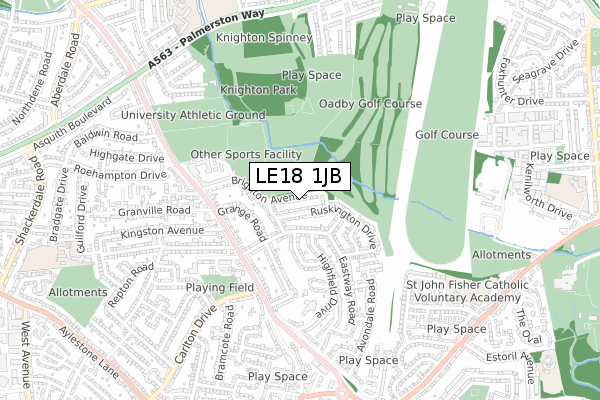 LE18 1JB map - small scale - OS Open Zoomstack (Ordnance Survey)