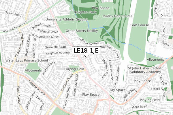 LE18 1JE map - small scale - OS Open Zoomstack (Ordnance Survey)