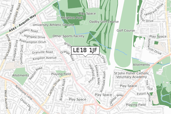 LE18 1JF map - small scale - OS Open Zoomstack (Ordnance Survey)