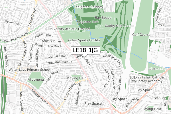 LE18 1JG map - small scale - OS Open Zoomstack (Ordnance Survey)